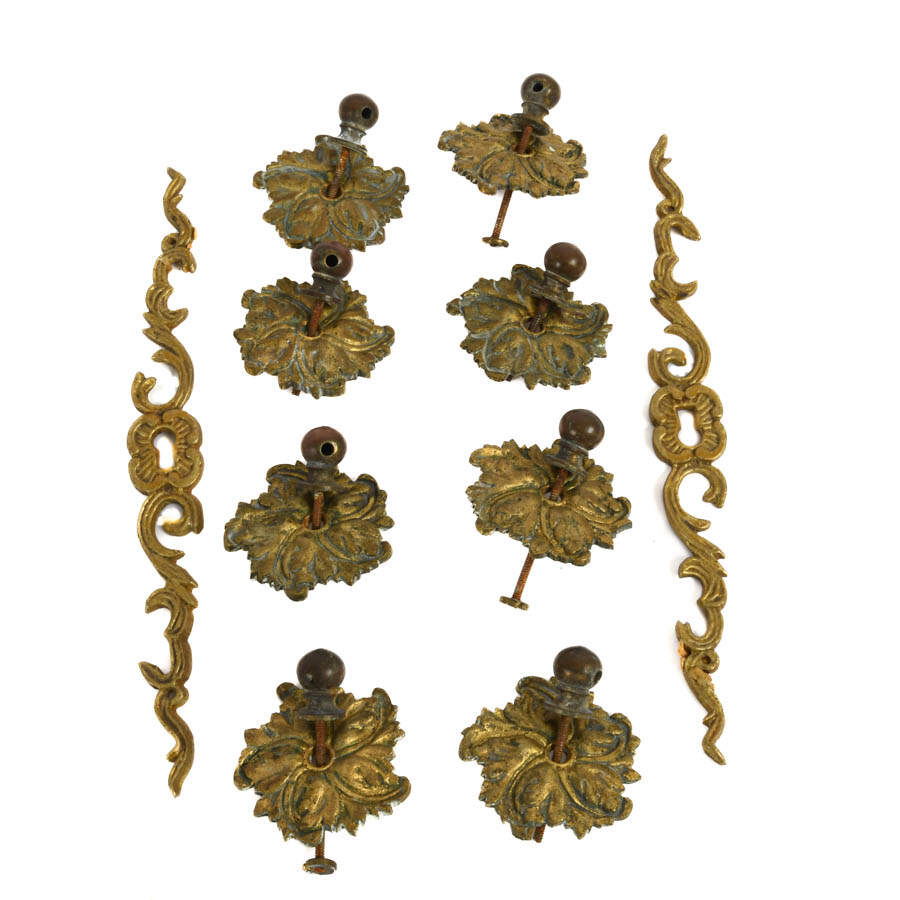 Lot of Ten Antique French Ormolu Architectural Hardware Details-1