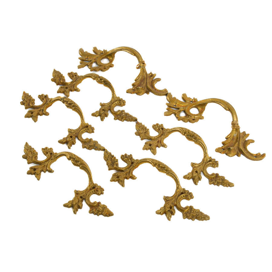Lot of Seven French Ormolu Architectural Hardware Drawer Pulls-2