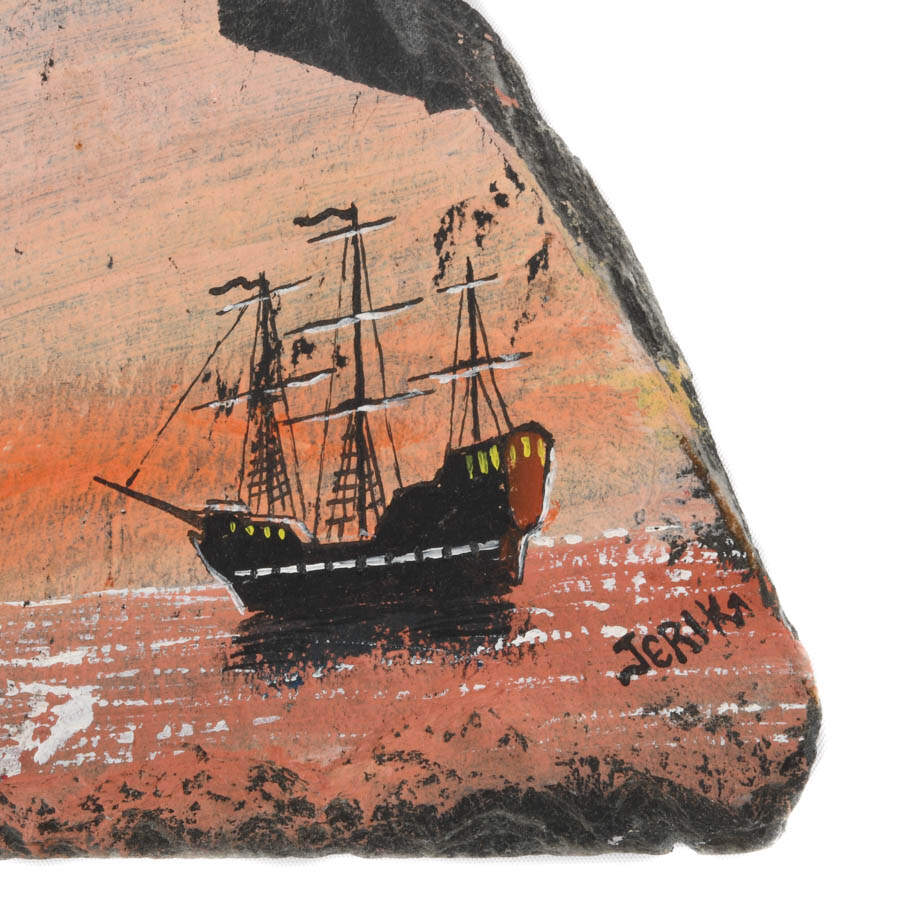 Signed Seascape Painting on Slate Rock-2