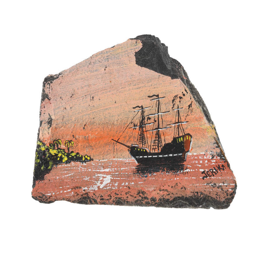 Signed Seascape Painting on Slate Rock-1