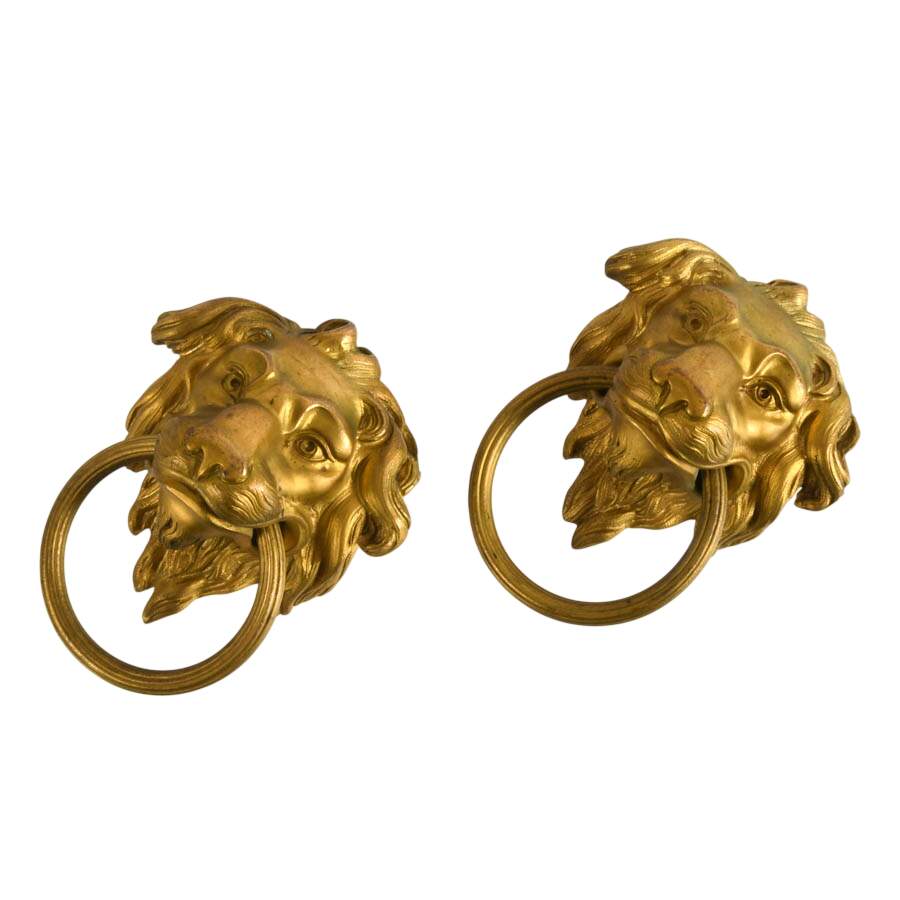 Pair of Gilded Bronze Lion Furniture Ornaments-3