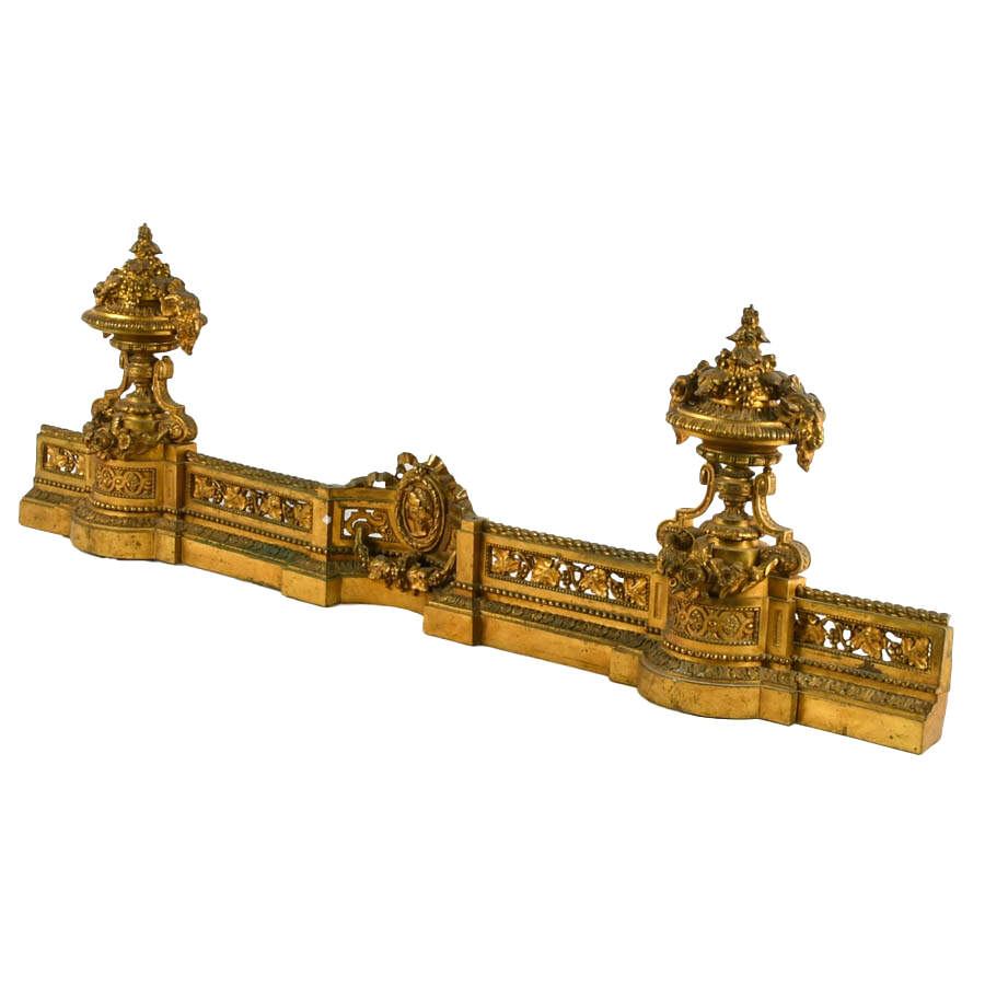 Antique French Gilded Brass Bar de Cheminée Fireplace Fender-2