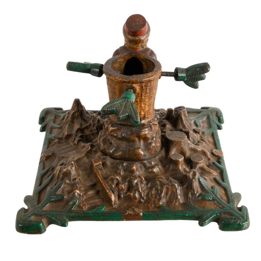Antique German Polychrome Cast Iron Santa Christmas Tree Stand-5