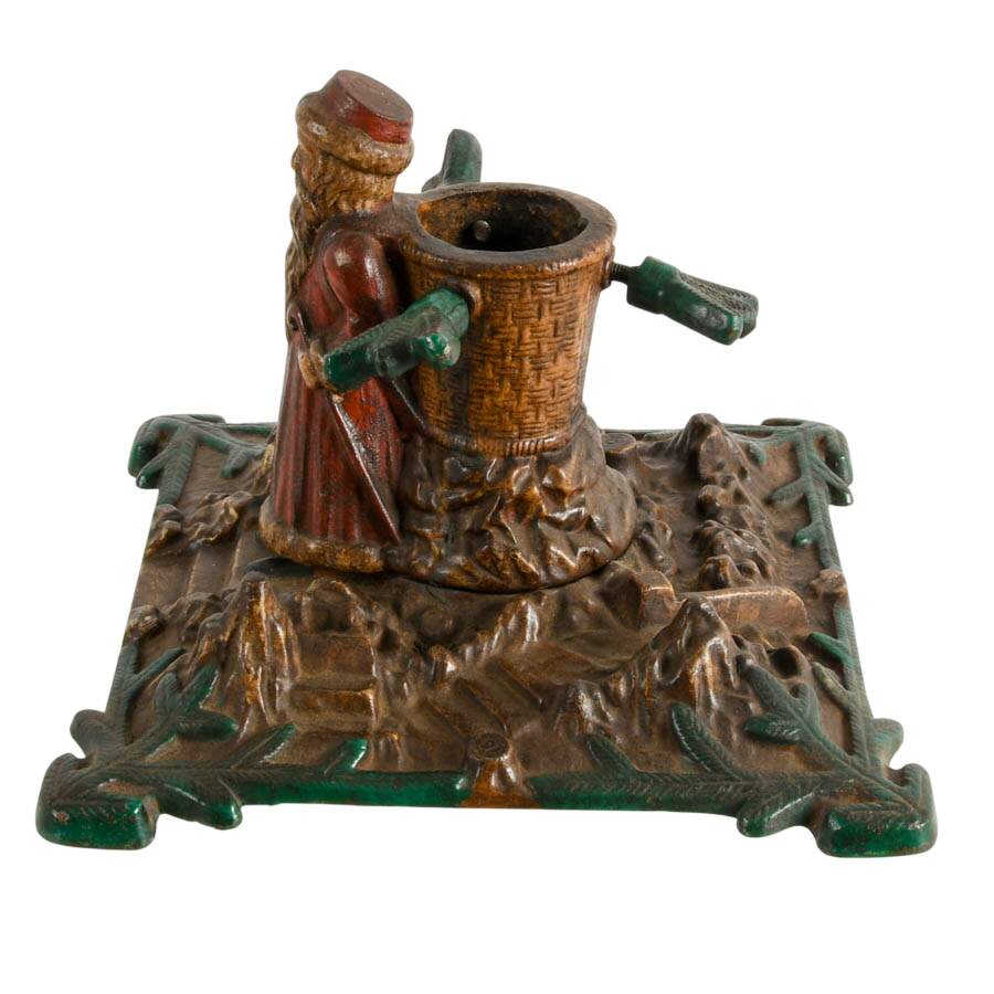 Antique German Polychrome Cast Iron Santa Christmas Tree Stand-4