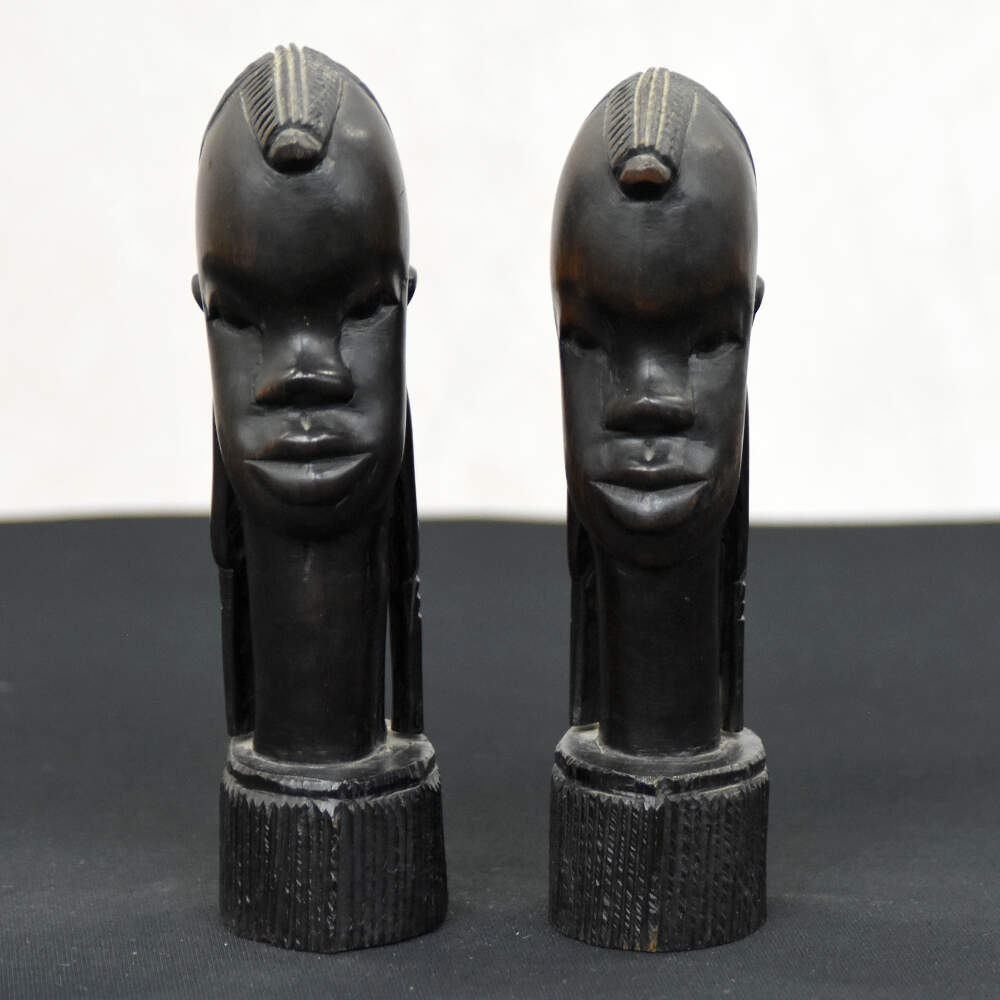 Pair of Kenyan Tribal Ebony Wood Carved Busts-1