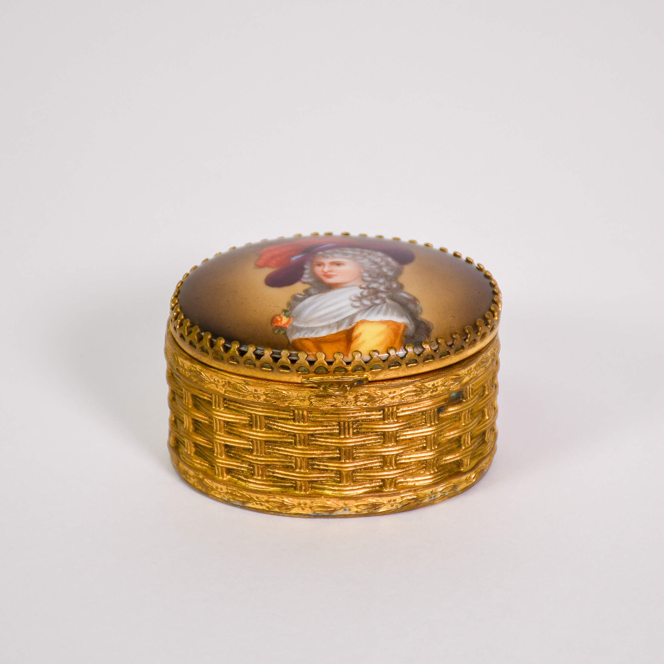 Antique Miniature Hand-Painted Oval Portrait Trinket Box-1