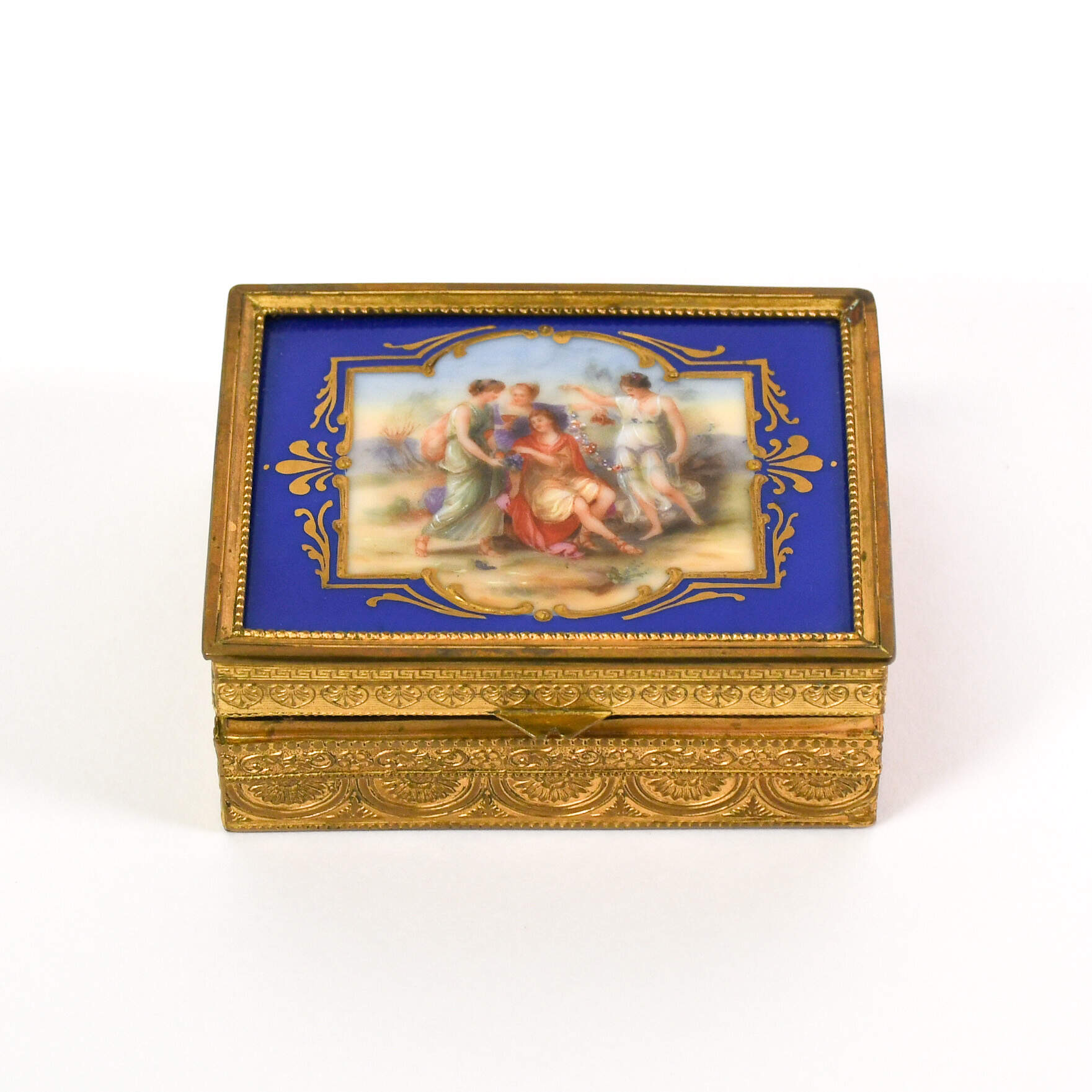 Antique Enameled and Painted Portrait Scene Box-15