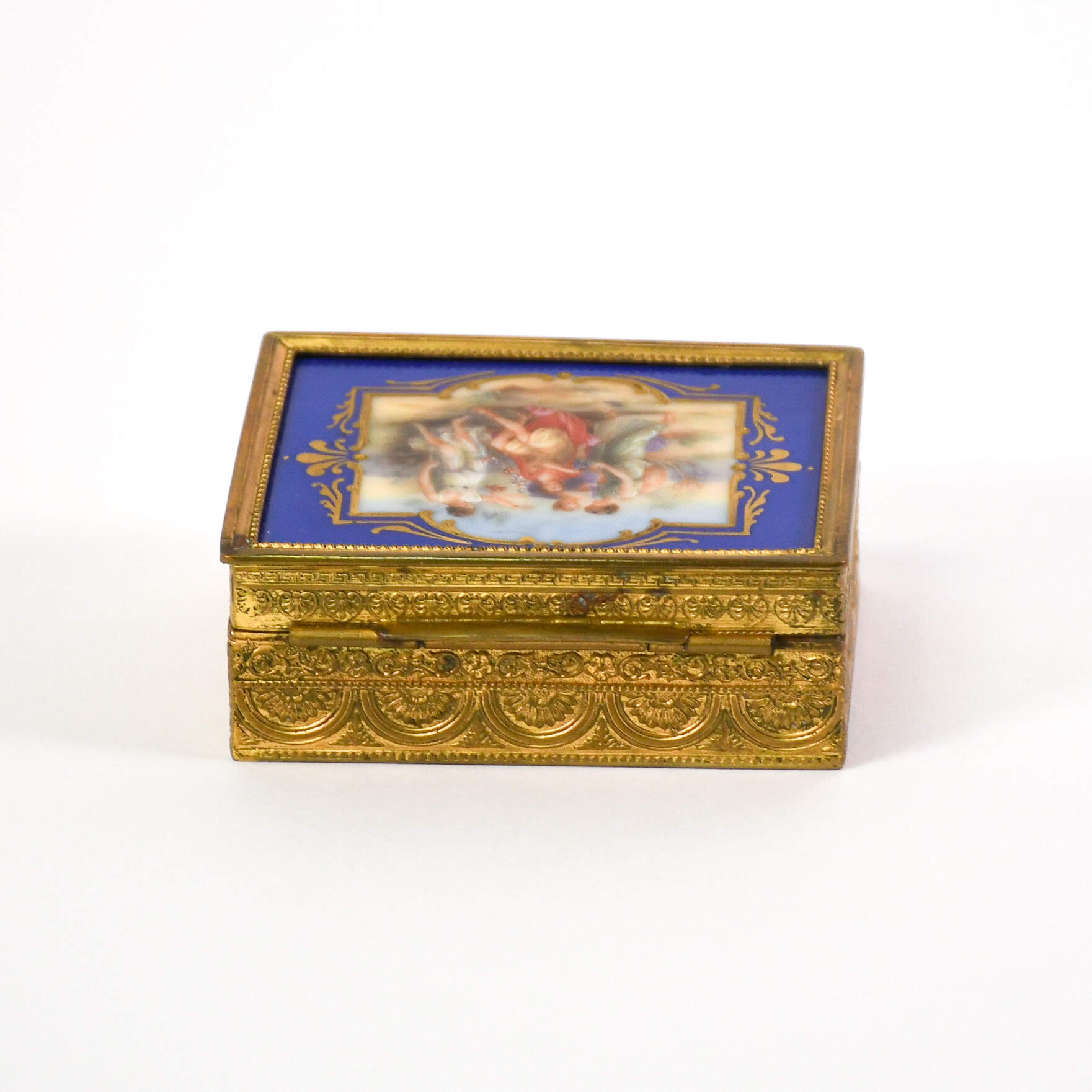 Antique Enameled and Painted Portrait Scene Box-11