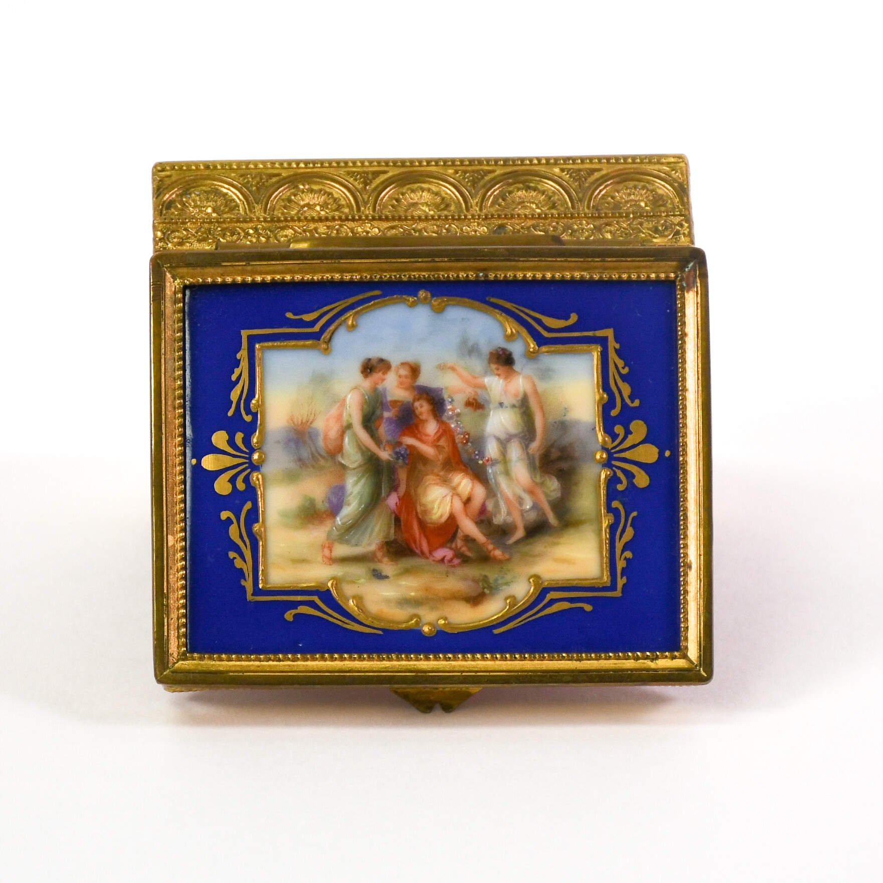 Antique Enameled and Painted Portrait Scene Box-9