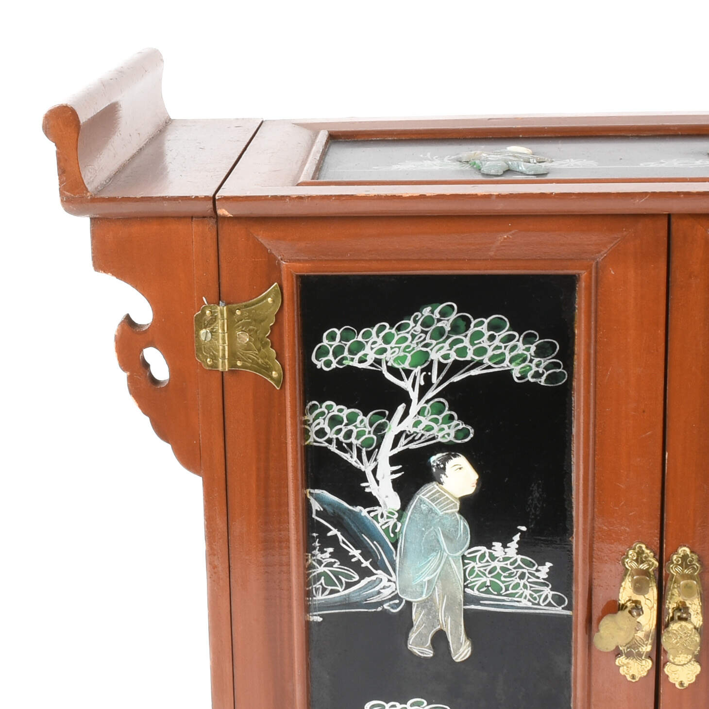 Asian Wooden Jewelry Box with Celluloid Figures-8