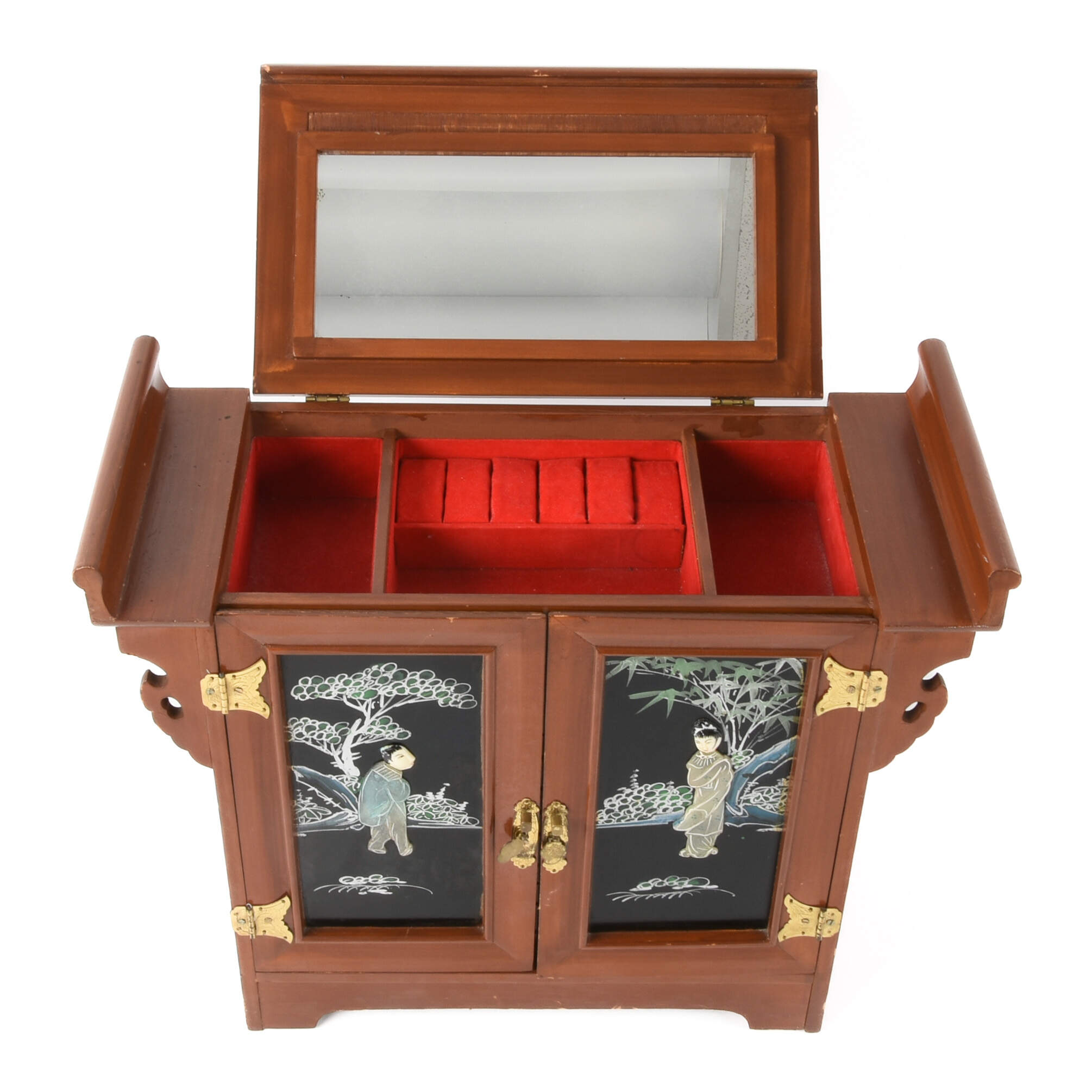 Asian Wooden Jewelry Box with Celluloid Figures-7