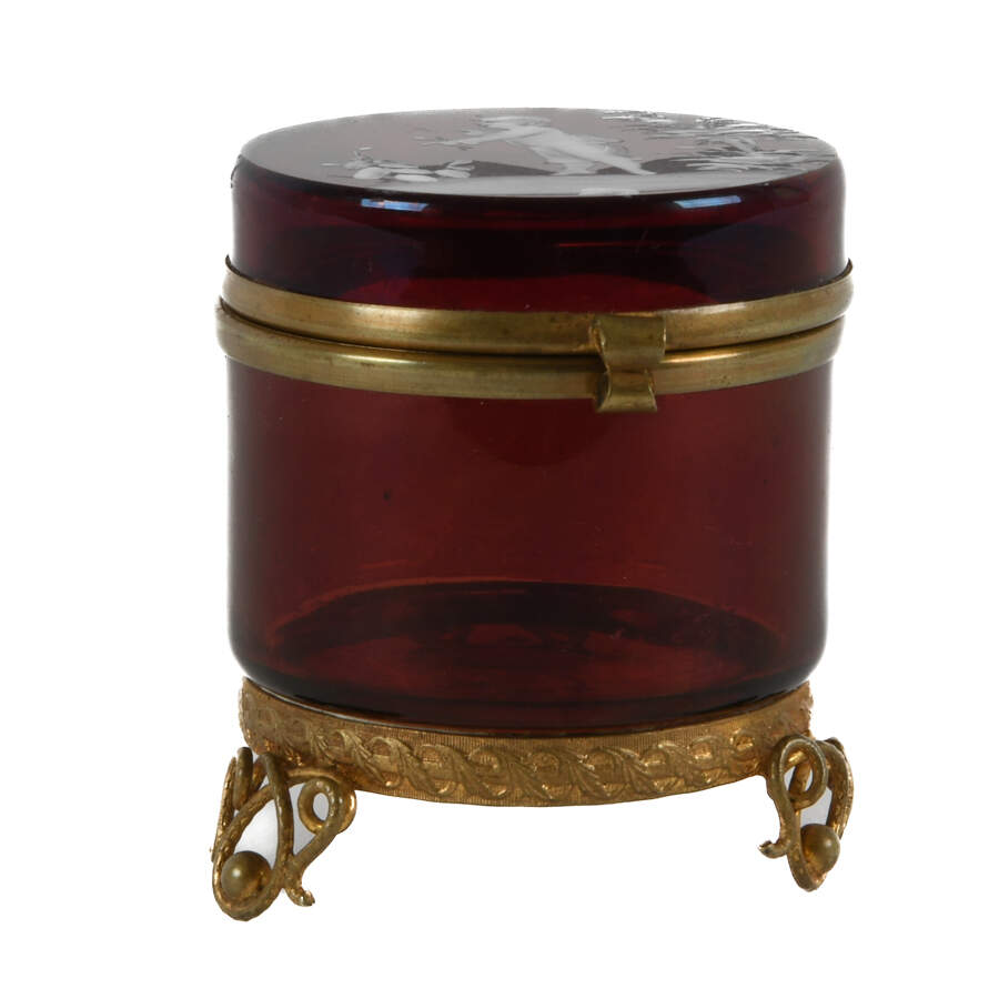 Antique Boston & Sandwich Glass Co. Mary Gregory Glass Hinged Casket Box-1