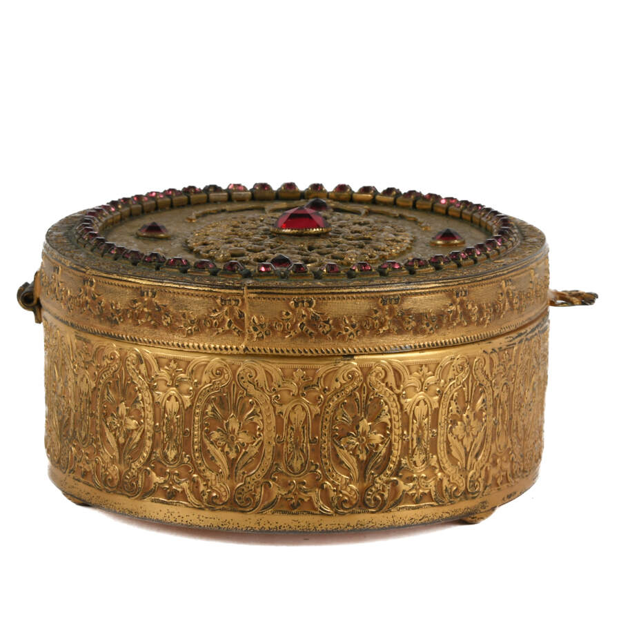 Antique J.B. Empire Art Gilt and Paste Stone Metalwork Vanity Box-4
