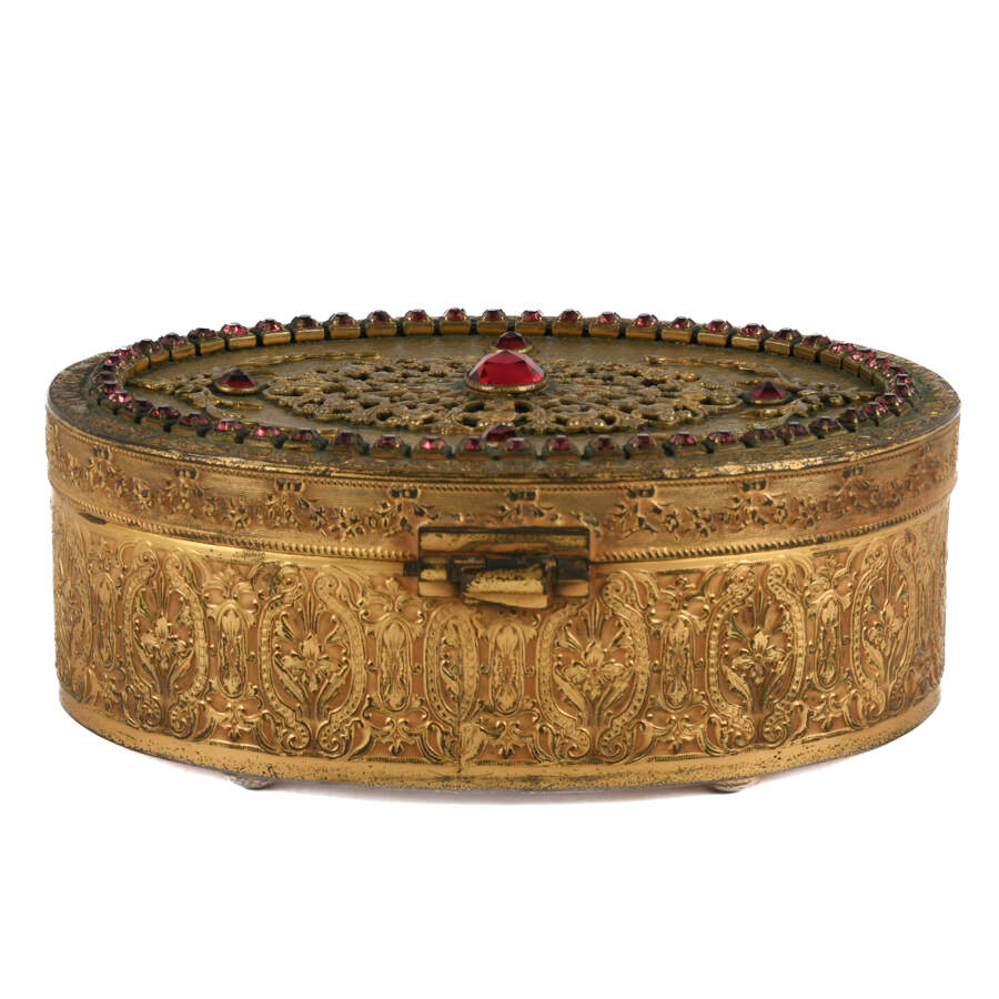 Antique J.B. Empire Art Gilt and Paste Stone Metalwork Vanity Box-3
