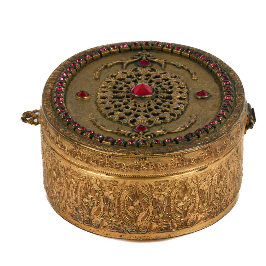 Antique J.B. Empire Art Gilt and Paste Stone Metalwork Vanity Box-2