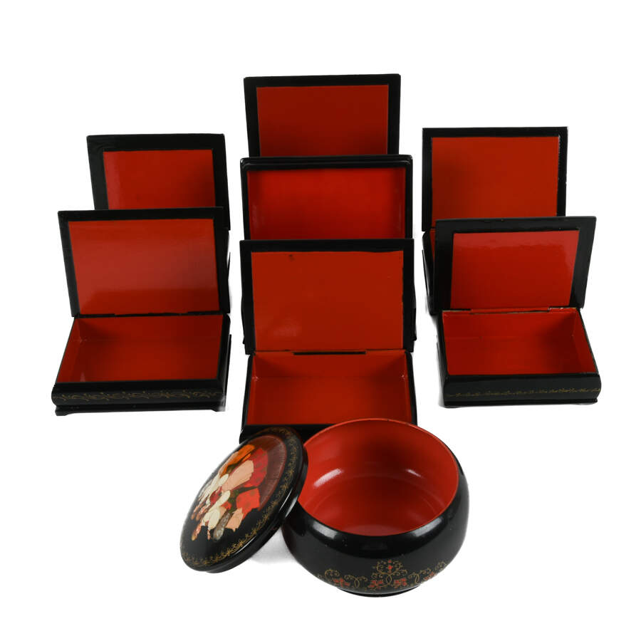 Eight-Piece Collection of Russian Hand-Painted Lacquer Boxes-2