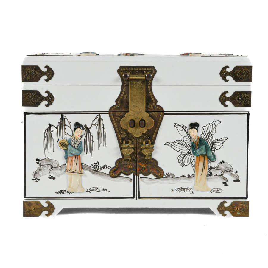 Chinese White Lacquer Figural Scene Jewelry Box-1