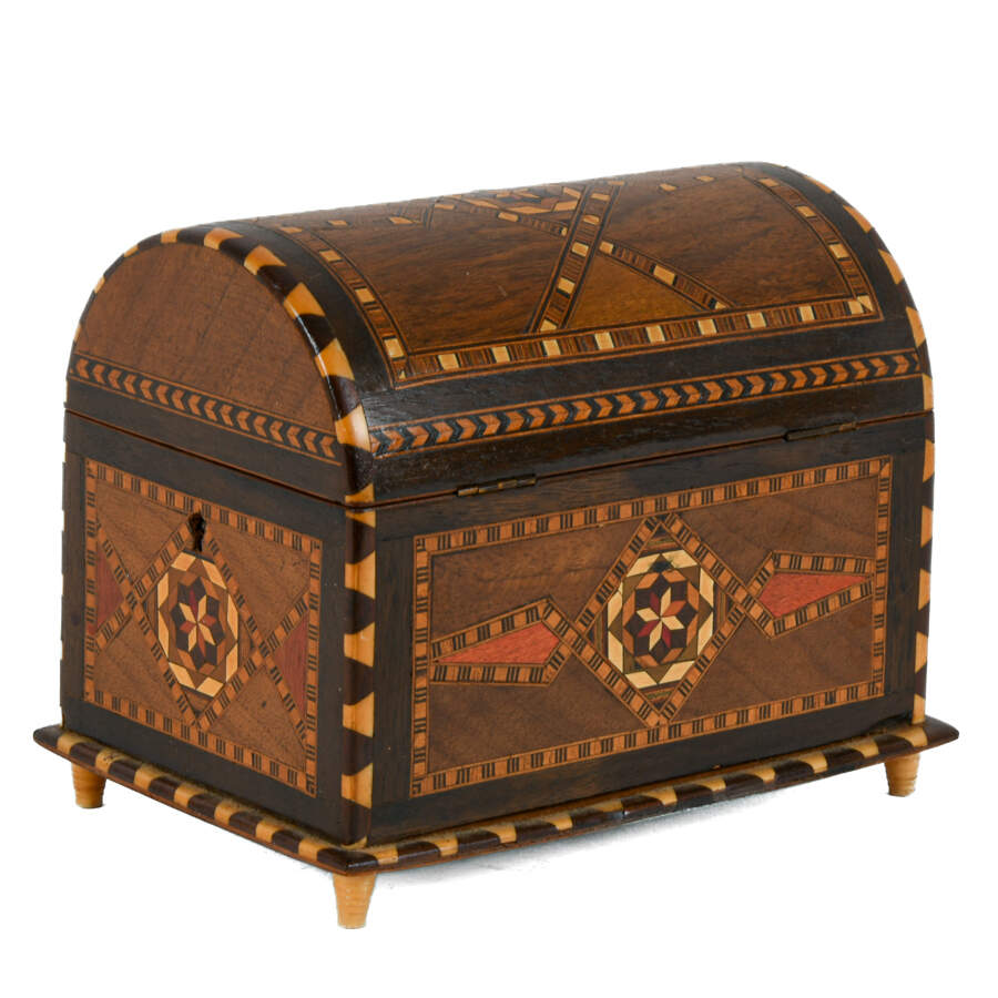 Spanish Marquetry Inlaid Architectural Model Jewelry Chest-4