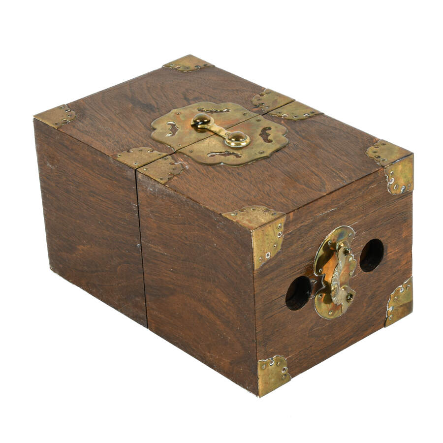 Chinese Folding Hardwood Jewelry Box with Brass Mounts-7