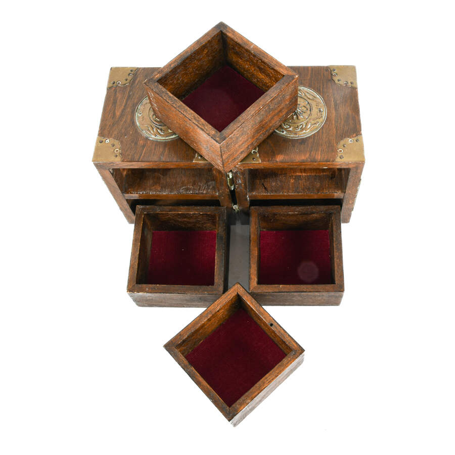 Chinese Folding Hardwood Jewelry Box with Brass Mounts-6