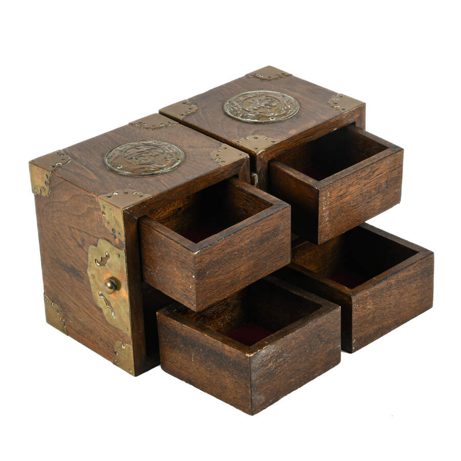 Chinese Folding Hardwood Jewelry Box with Brass Mounts-5