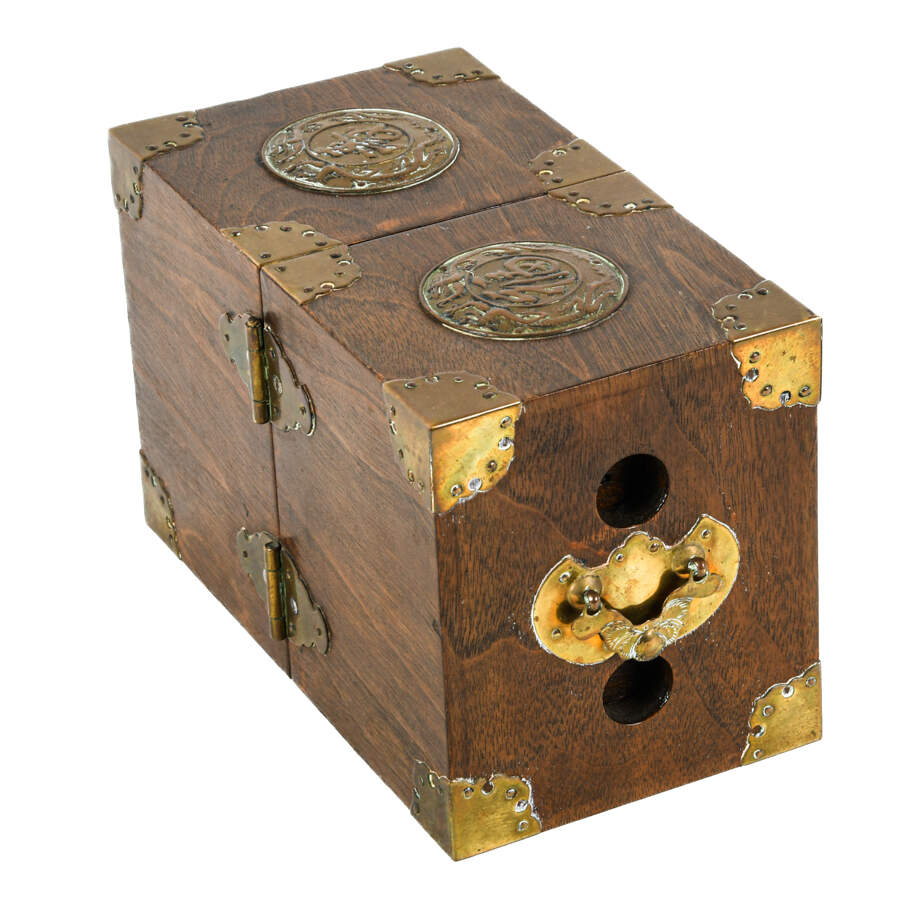 Chinese Folding Hardwood Jewelry Box with Brass Mounts-4