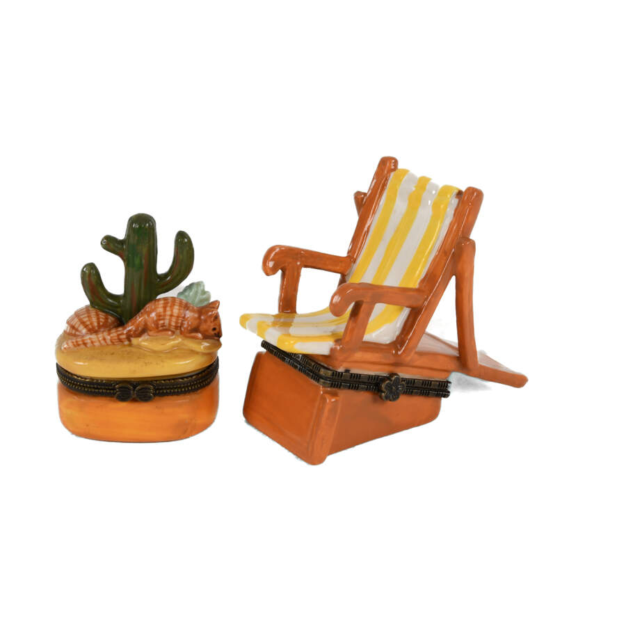 Group of 4 Dresser Boxes, Manger, Cactus, Beach Chair, Dalmation Dogs-5