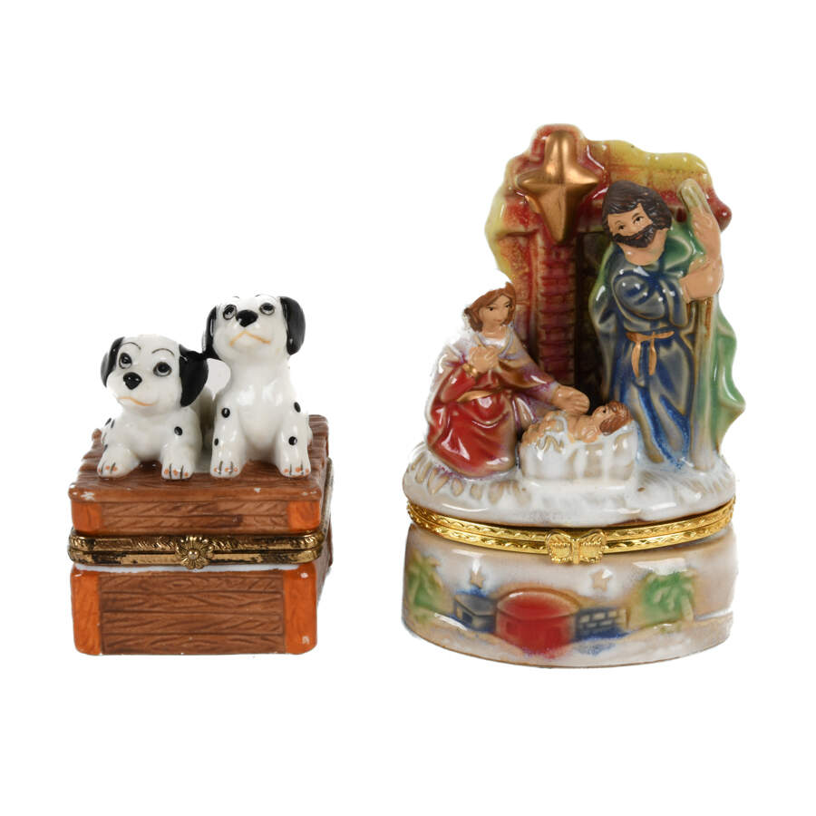 Group of 4 Dresser Boxes, Manger, Cactus, Beach Chair, Dalmation Dogs-4