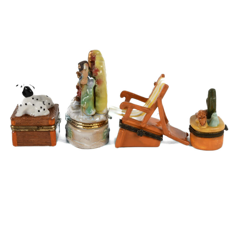 Group of 4 Dresser Boxes, Manger, Cactus, Beach Chair, Dalmation Dogs-2