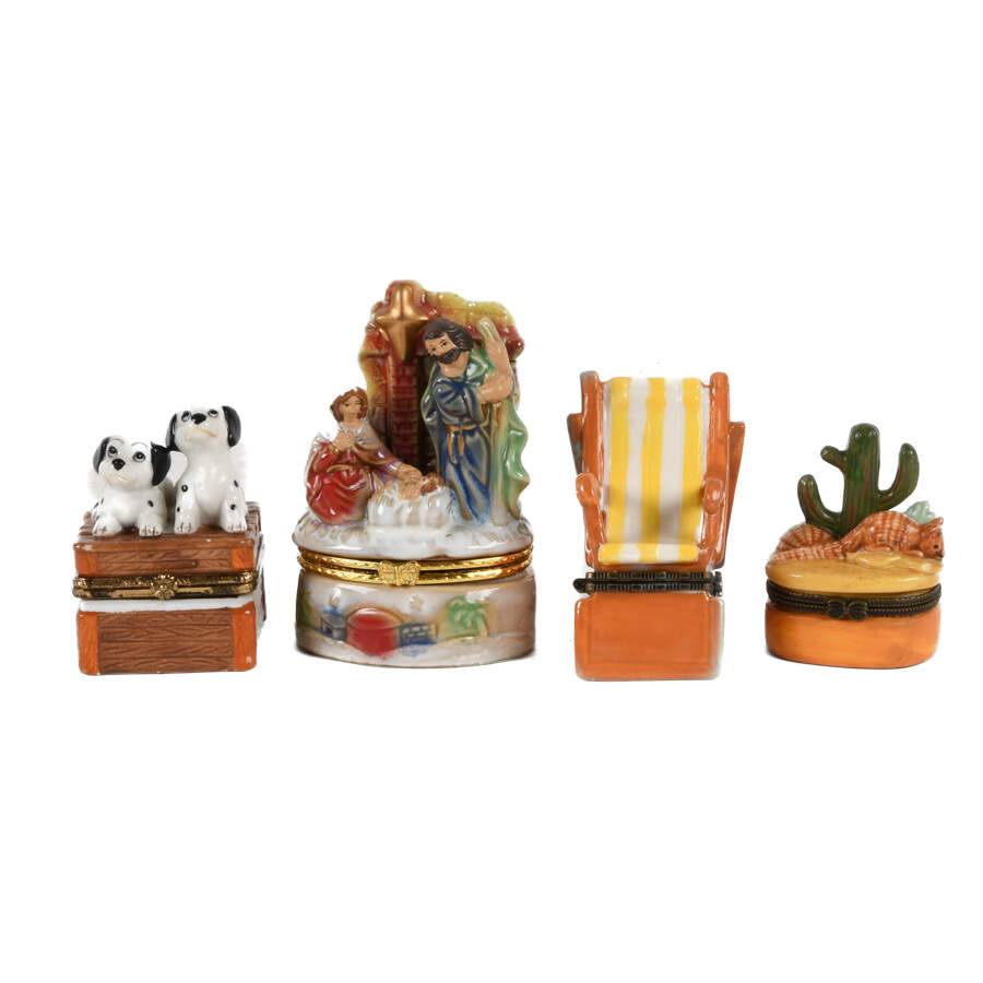Group of 4 Dresser Boxes, Manger, Cactus, Beach Chair, Dalmation Dogs-1