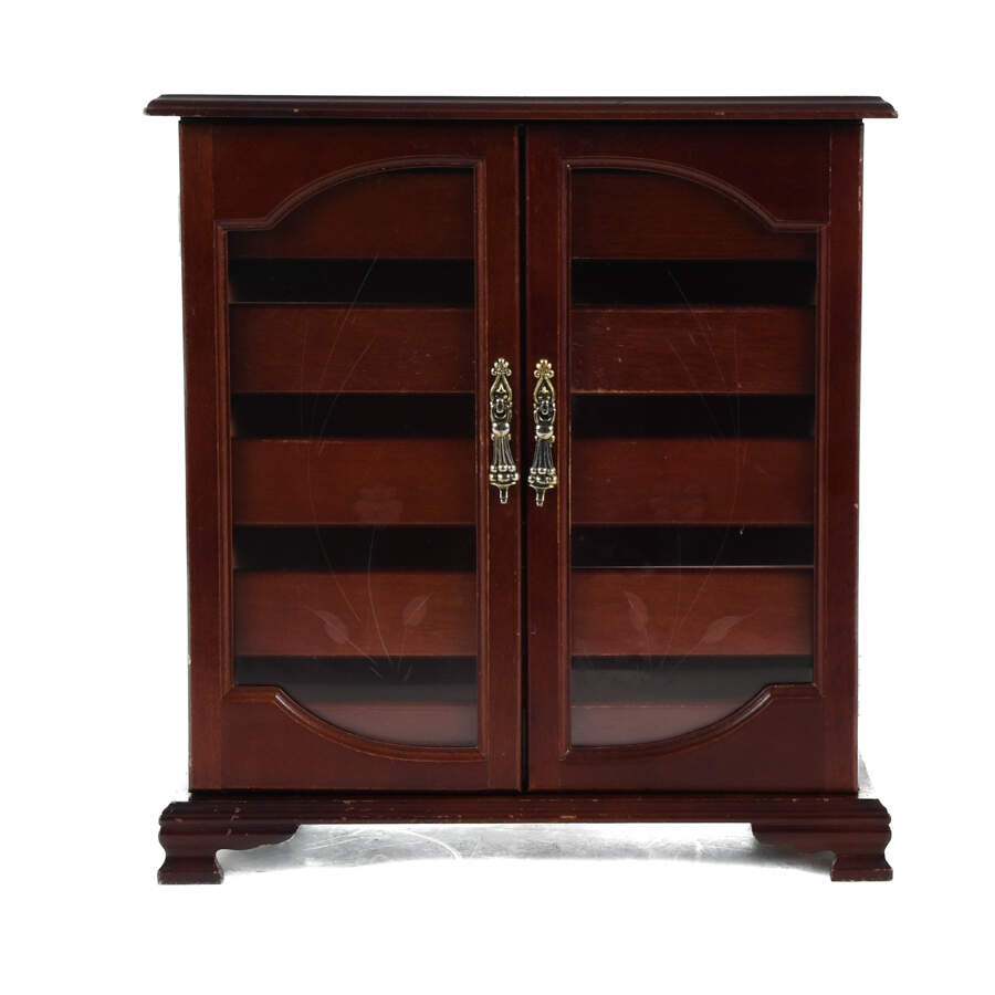 Mahogany Glass Front Footed Jewelry Cabinet-1