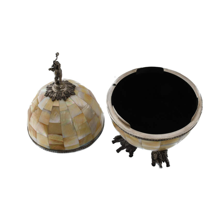 Maitland-Smith Mid-Century Modern Mother of Pearl Egg and Figural Box-6