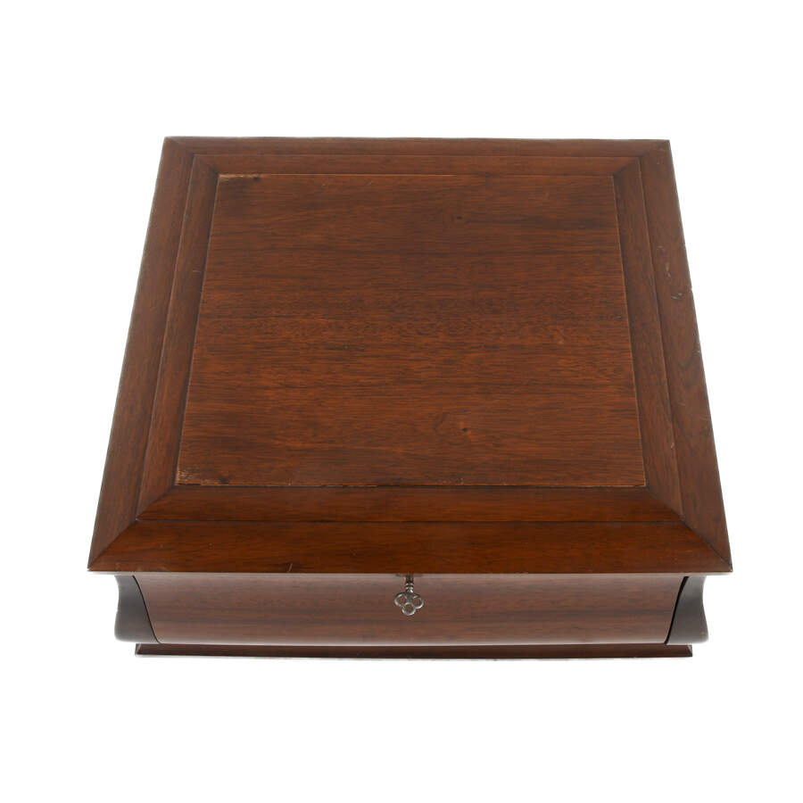 Large Mahogany and Ornate Brass Handle Jewelry Casket-2