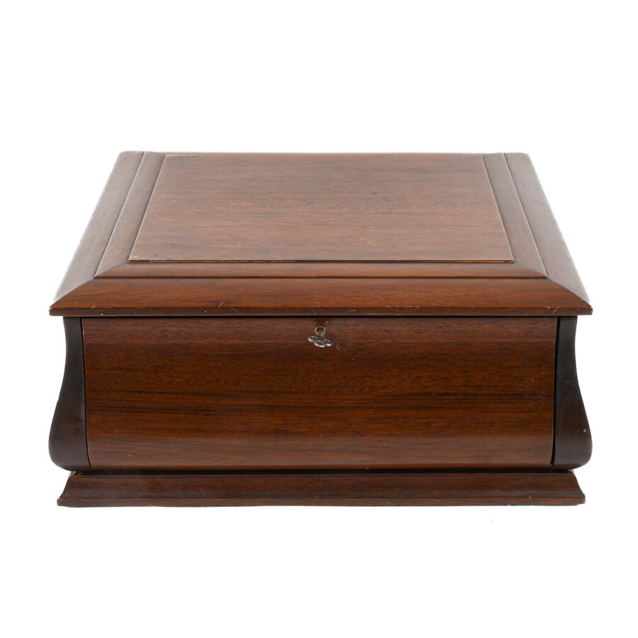 Large Mahogany and Ornate Brass Handle Jewelry Casket-1