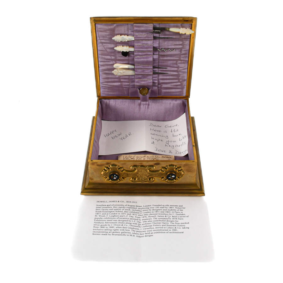 Antique Gilded Bronze Sewing Box with Pietra Dura Inset Stones-5