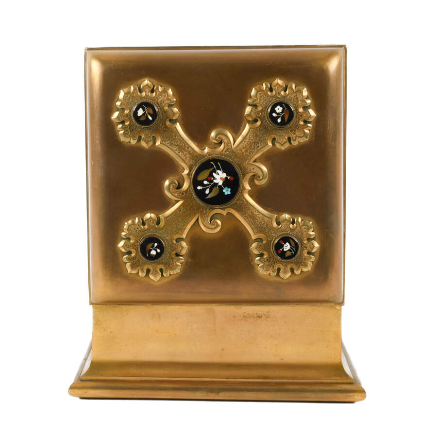 Antique Gilded Bronze Sewing Box with Pietra Dura Inset Stones-4