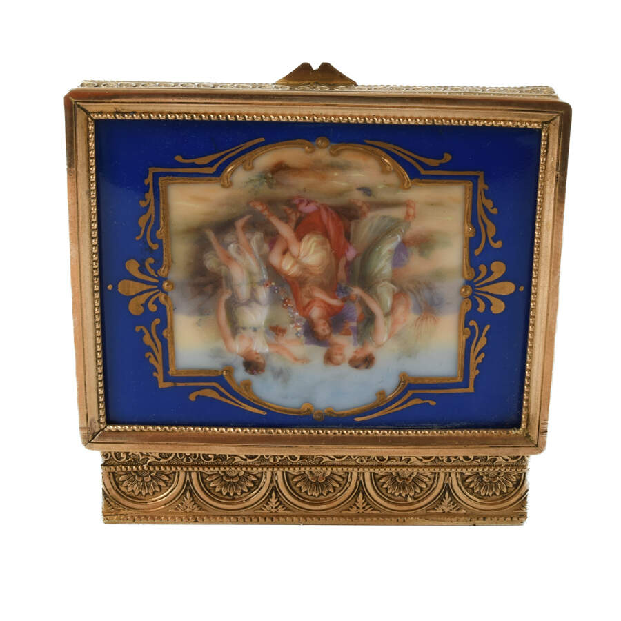 Antique Enameled and Painted Portrait Scene Box-5