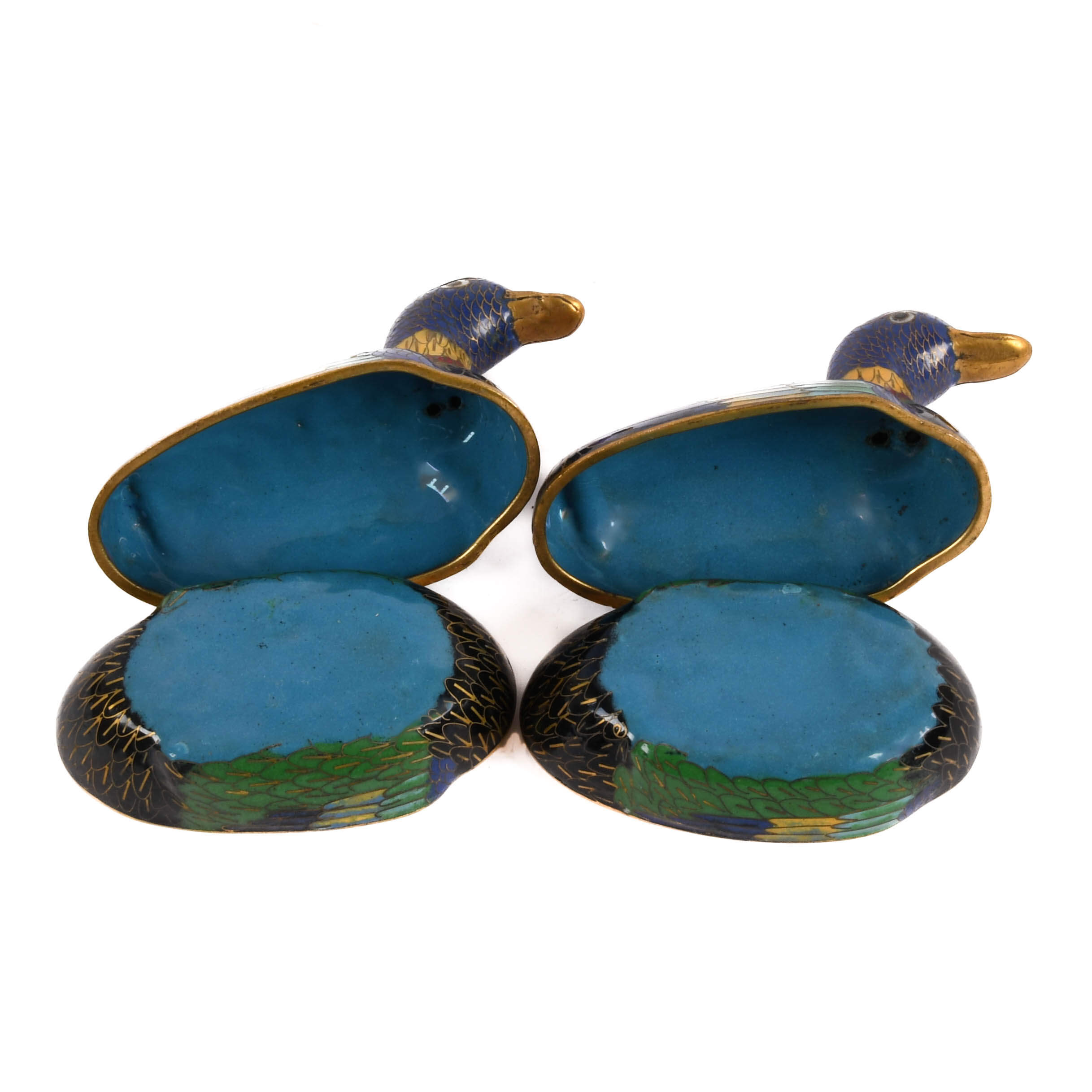 Antique Pair of Cloisonné Covered Duck Form Boxes-6