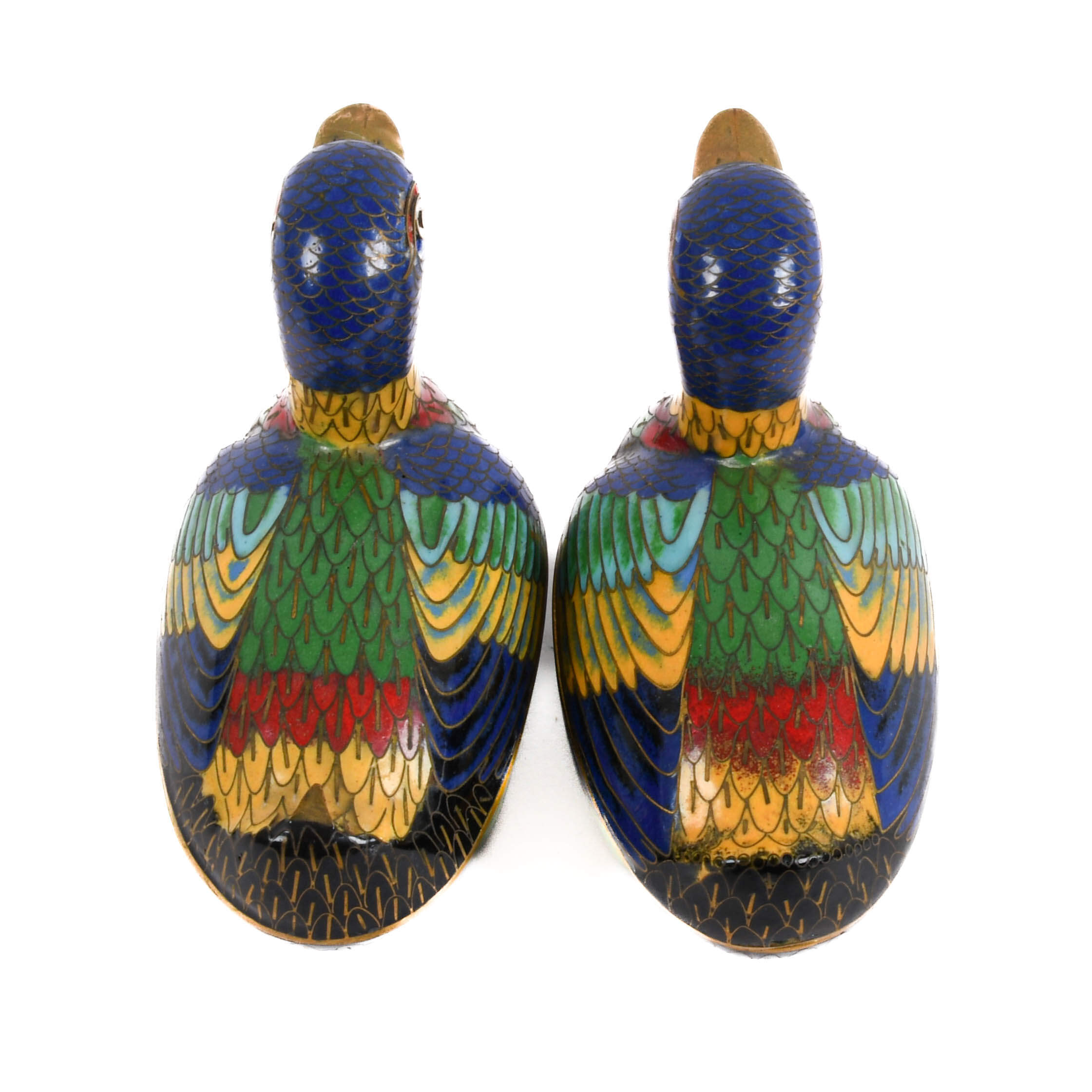 Antique Pair of Cloisonné Covered Duck Form Boxes-4