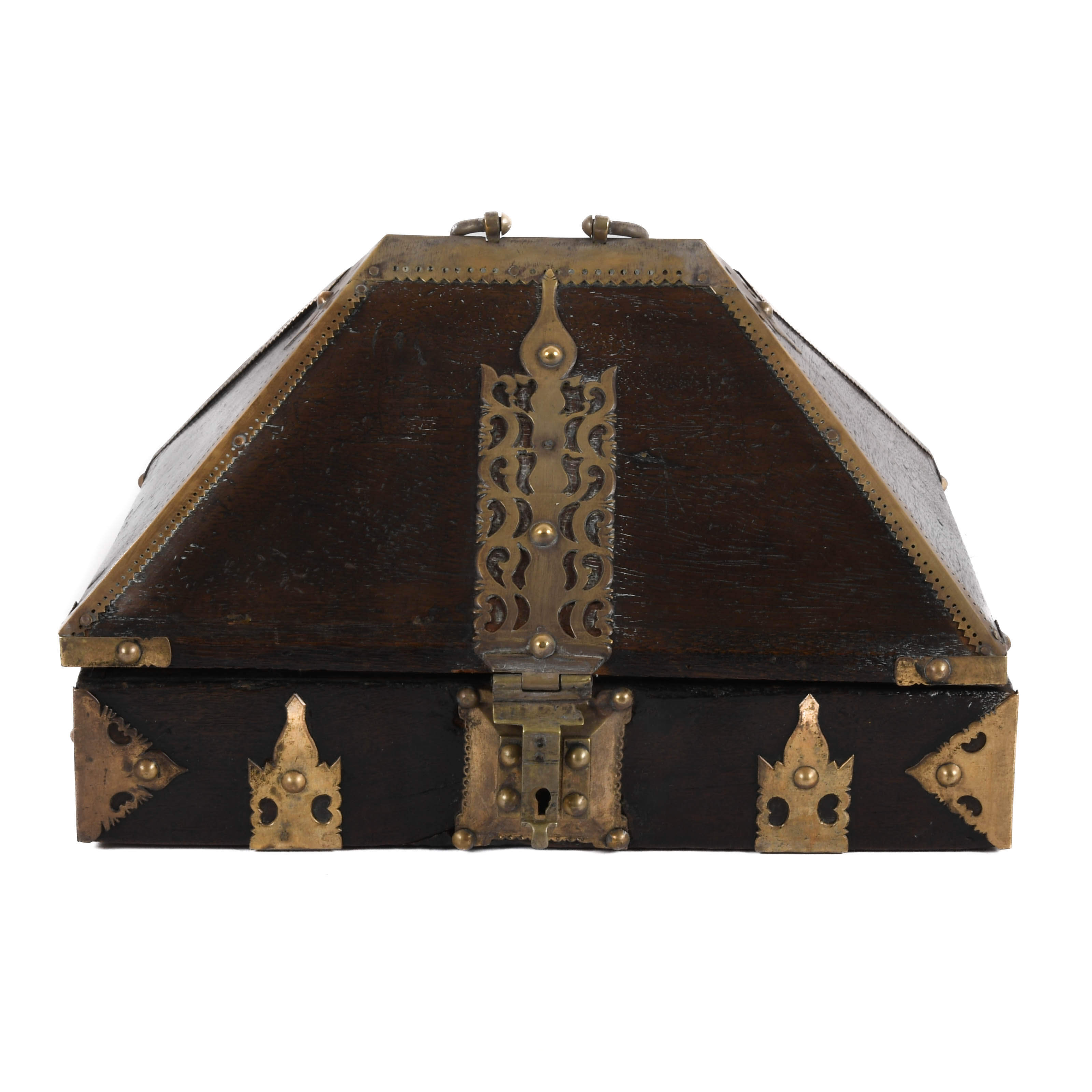 Antique Wood and Brass Dowry Jewelry Box-1