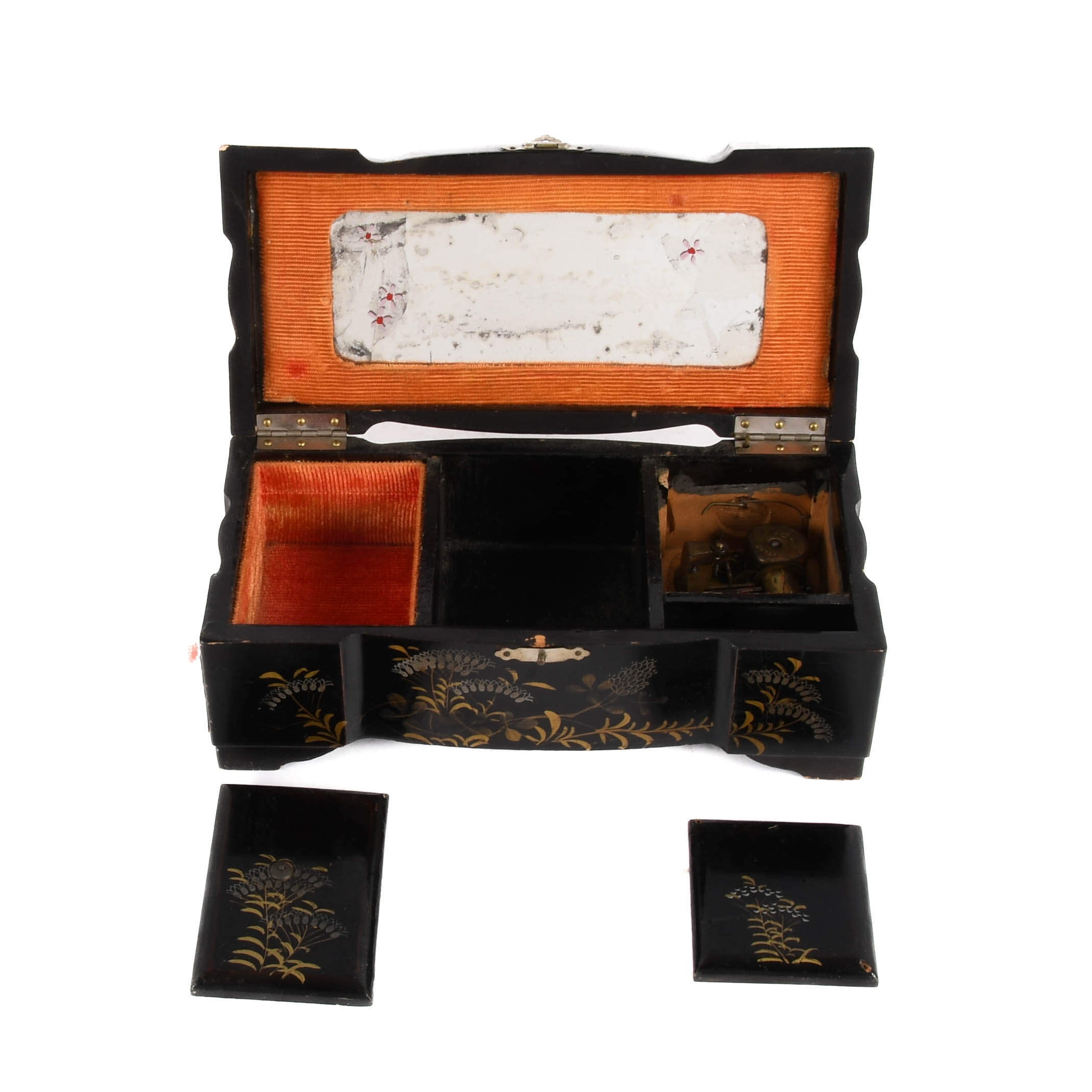 Japanese Floral Design Lacquer Music Box-5
