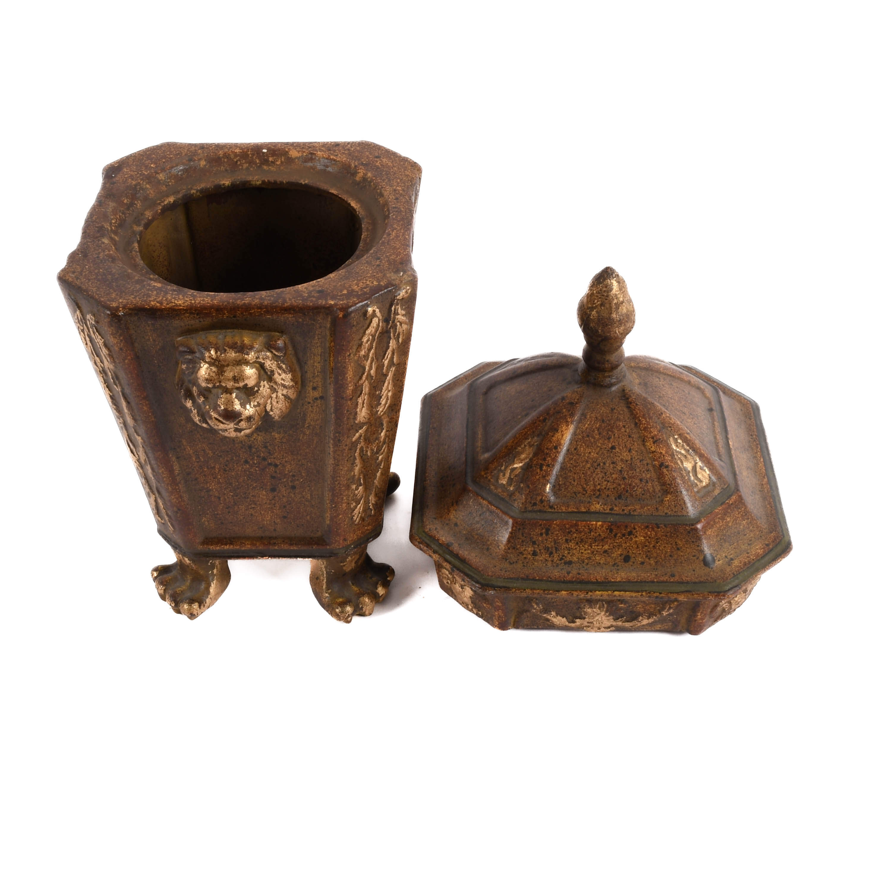Decorative Lidded Pot with Lion Paw Feet Motif-6