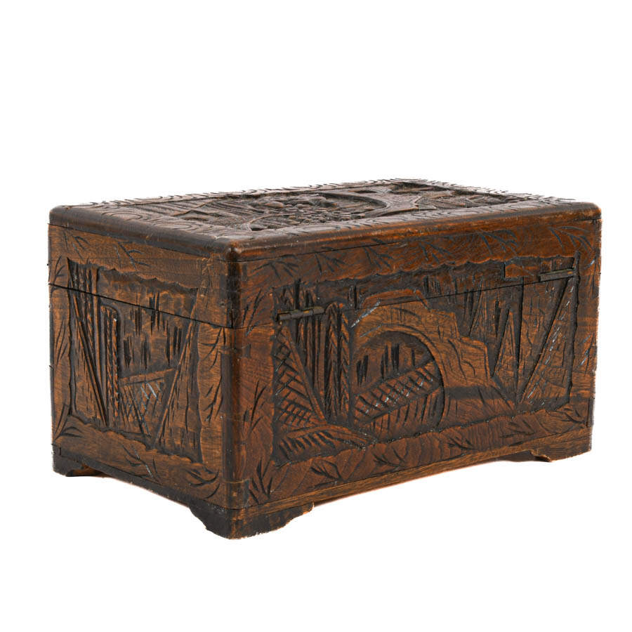 Chinese Carved Wood Camphor Storage Box-5
