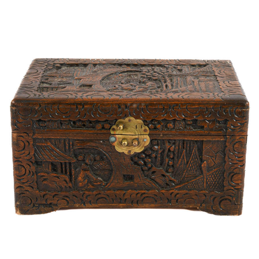 Chinese Carved Wood Camphor Storage Box-2