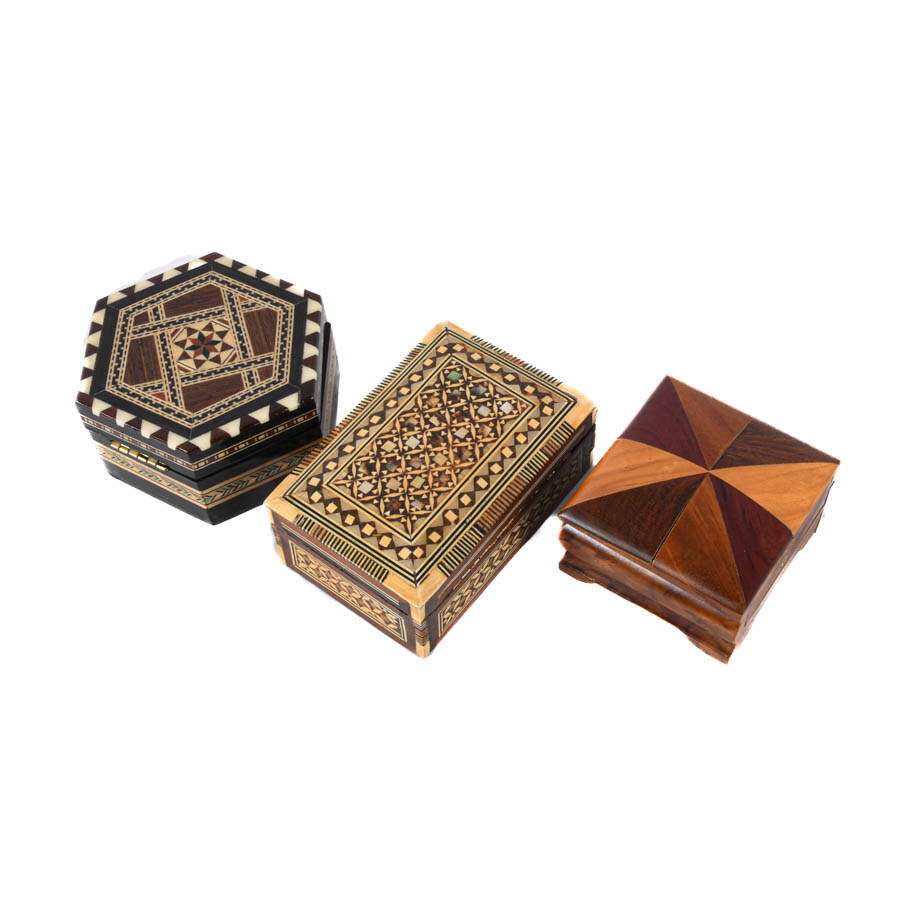 Group of Three Marquetry and Inlaid Trinket Boxes-4