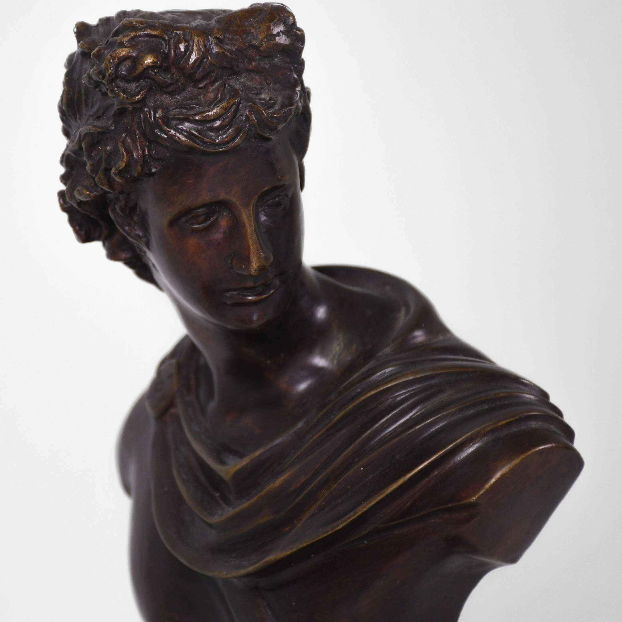 Unsigned Apollo Belevedere Bronze Sculpture on Black Marble Base-5