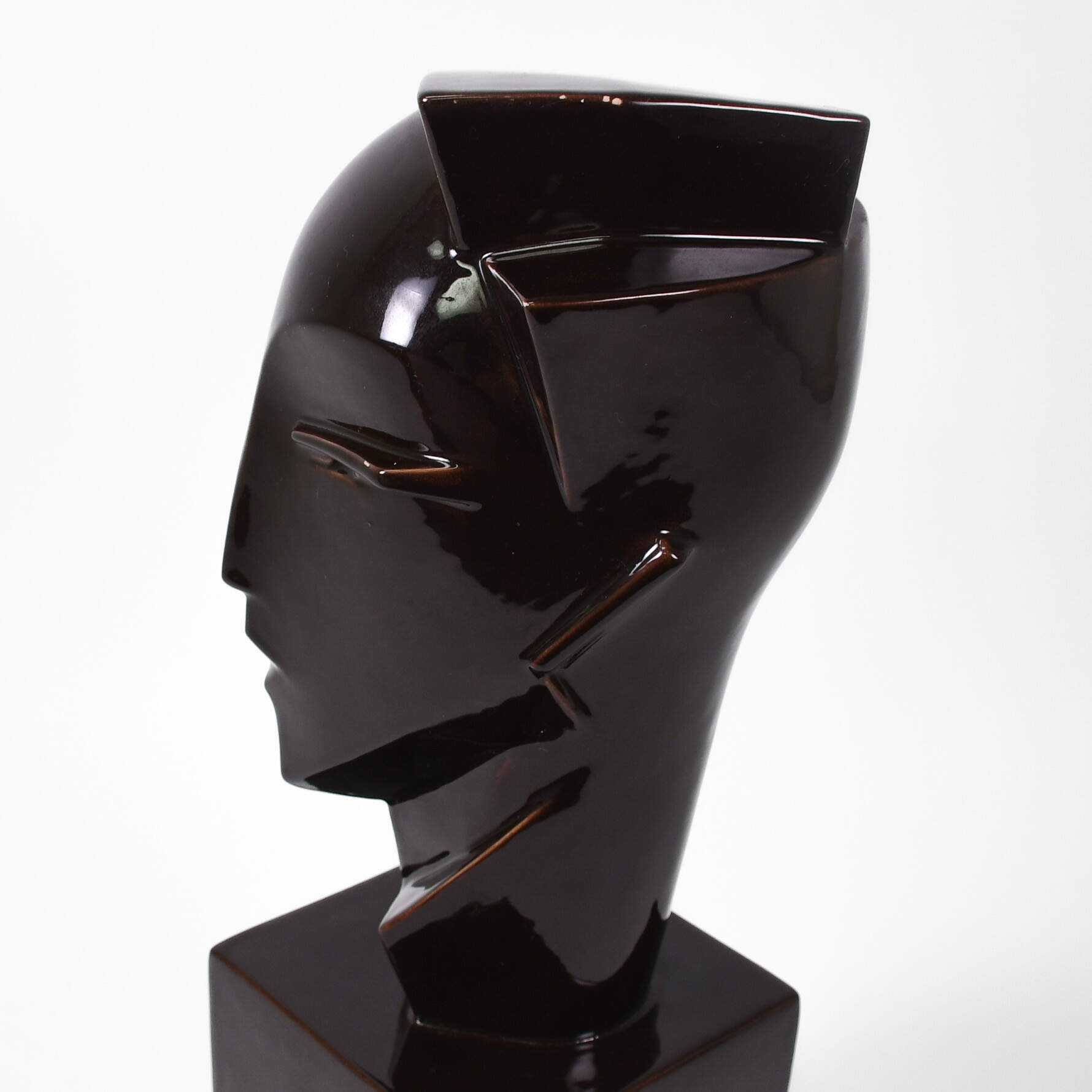Cubist Head Bust on Square Base Attributed to Sculptor Lindsey B.-5