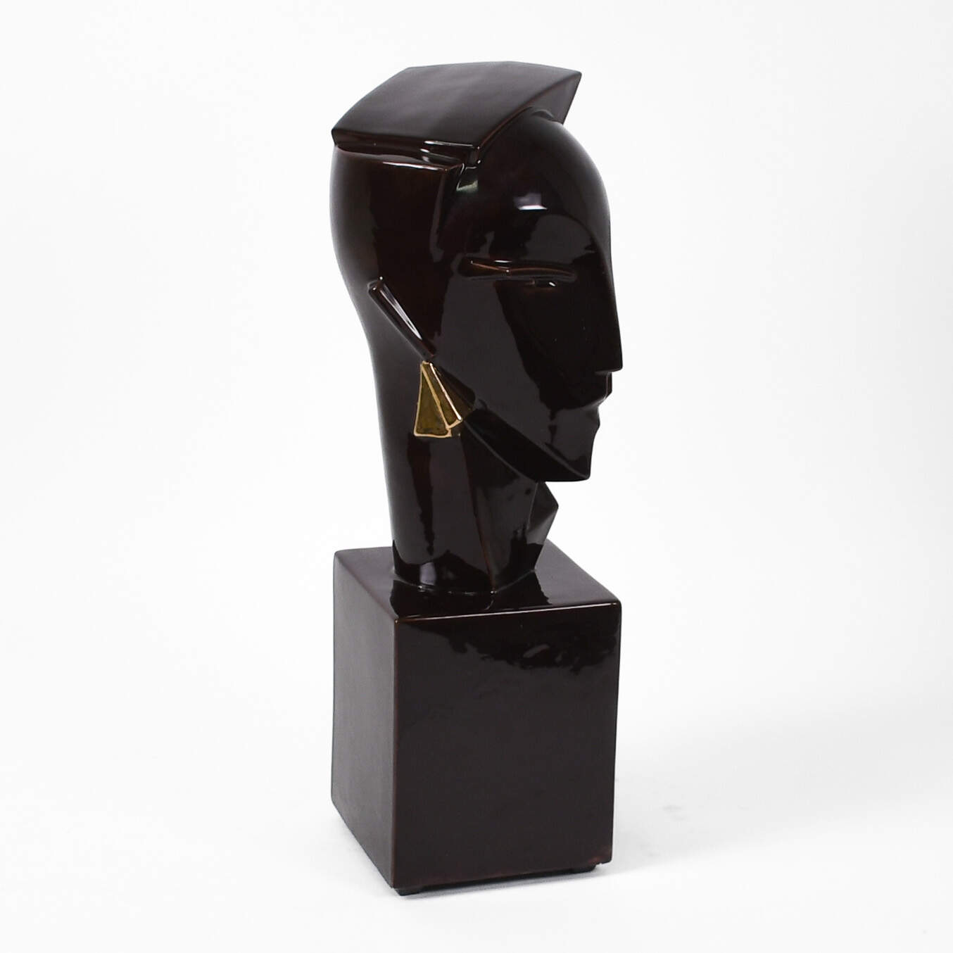 Cubist Head Bust on Square Base Attributed to Sculptor Lindsey B.-2