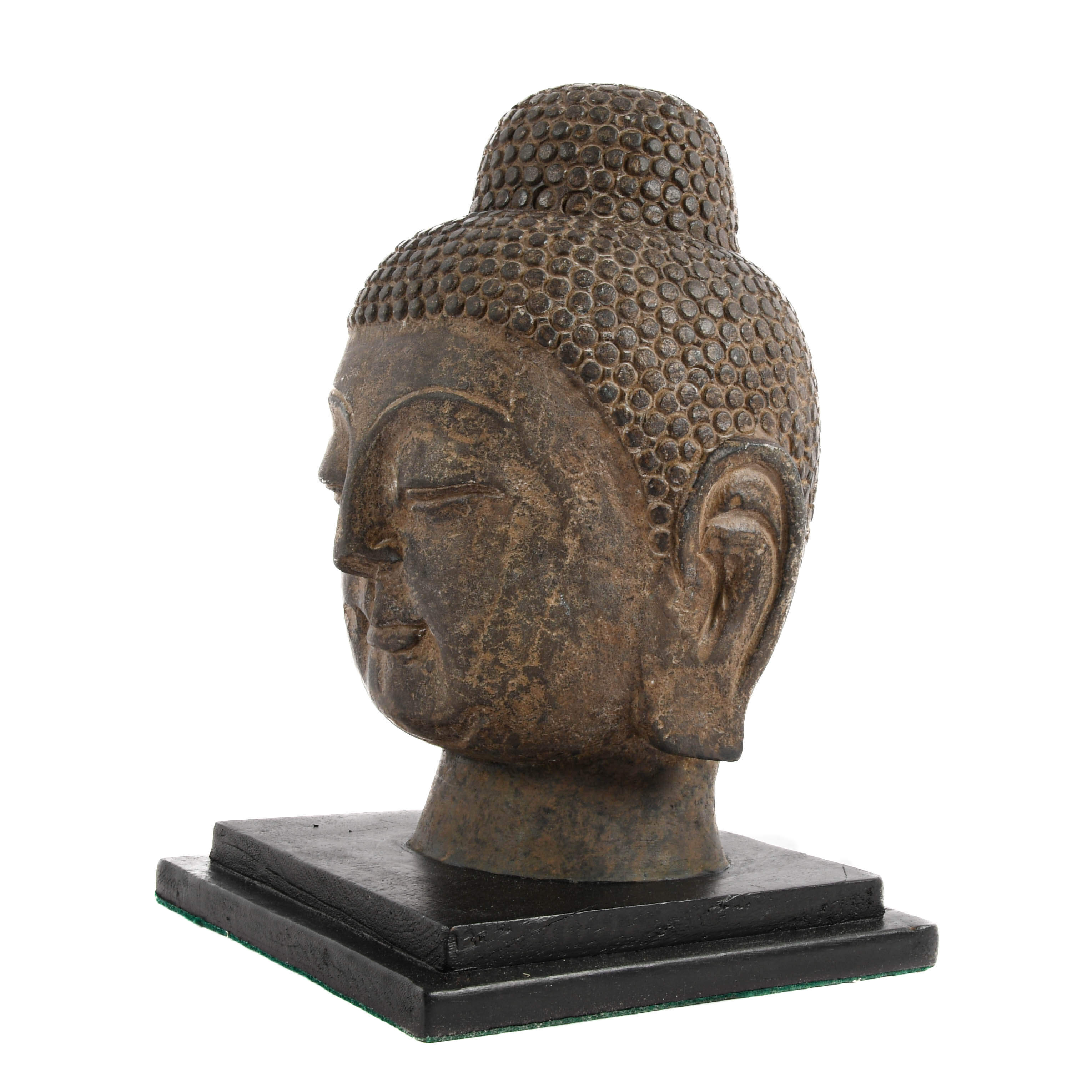 Carved Stone Buddha Head with Base-3