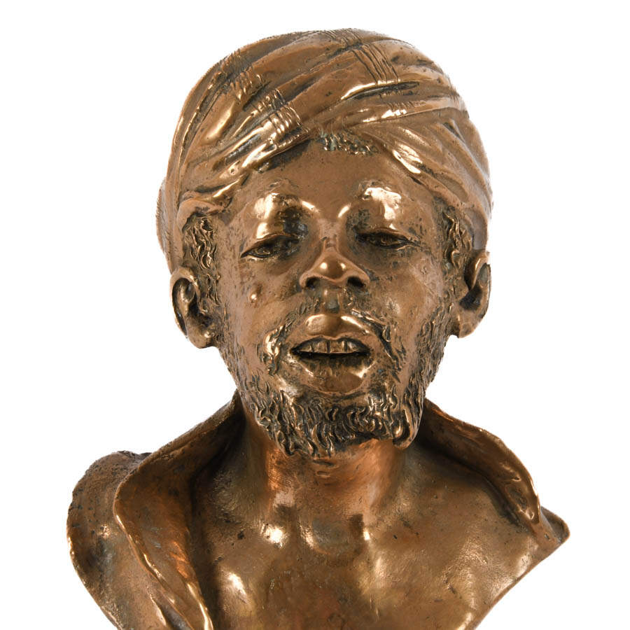 Gilt Bronze Figural Man Bust on Marble-2